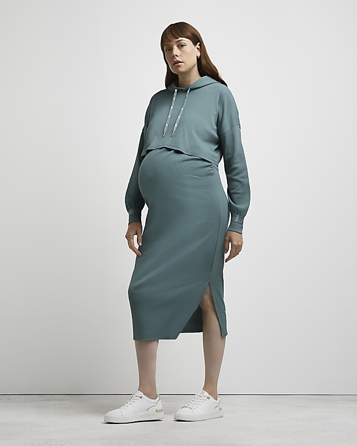Green maternity dress and jumper set