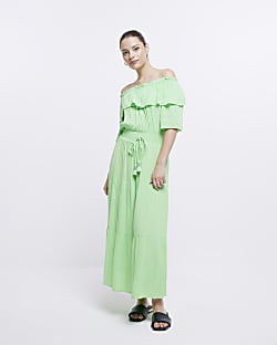 Green Maxi Bardot Dress
