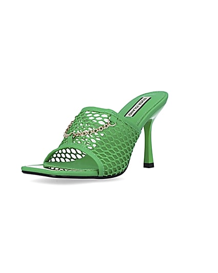 360 degree animation of product Green mesh open toe heeled mules frame-0