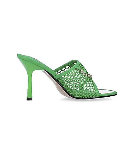 360 degree animation of product Green mesh open toe heeled mules frame-14