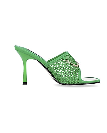 360 degree animation of product Green mesh open toe heeled mules frame-15