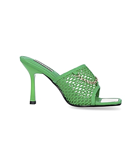 360 degree animation of product Green mesh open toe heeled mules frame-16
