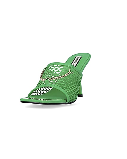 360 degree animation of product Green mesh open toe heeled mules frame-23