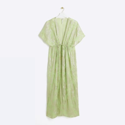 Green metallic longline beach kaftan top River Island