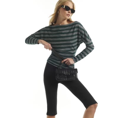 Metallic Stripe Asymmetric Drape Top
