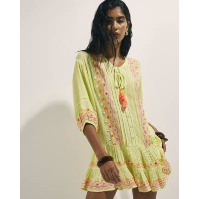 Green Mirror Embellished Mini Beach Dress | River Island