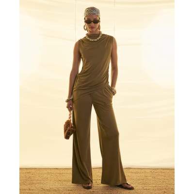 Green Modal Wide Leg Trousers