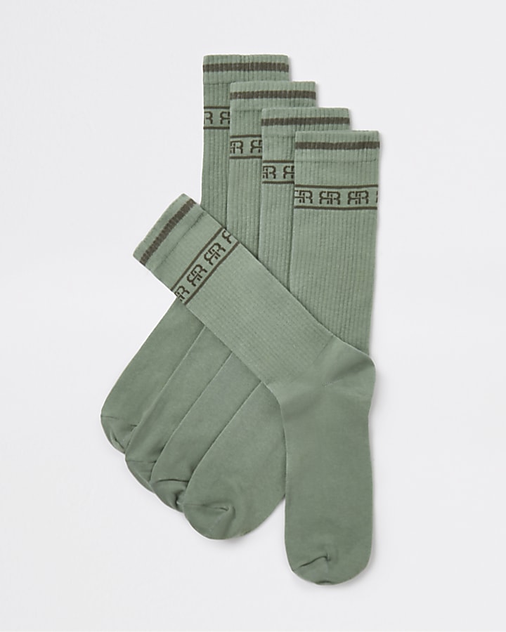 Green multipack RI monogram stripe tube socks