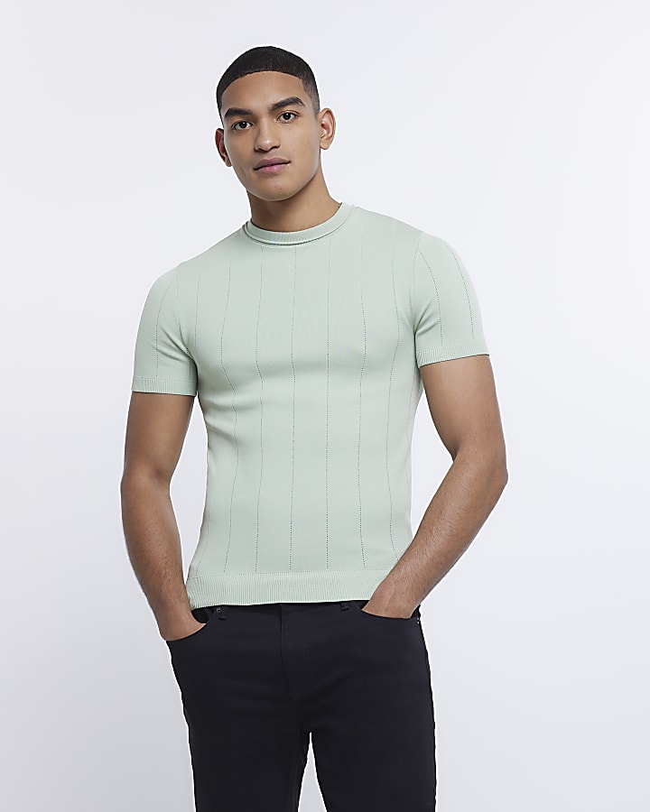 Green muscle fit knitted t-shirt