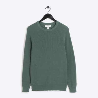 Green muscle fit rib jumper | River Island