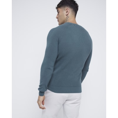 Green muscle fit rib jumper | River Island