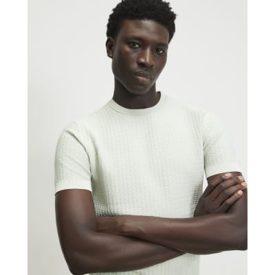 Green Muscle Fit Zig Zag Textured T-Shirt