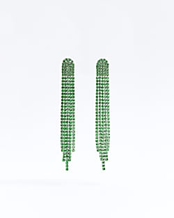Green neon diamante drop earrings