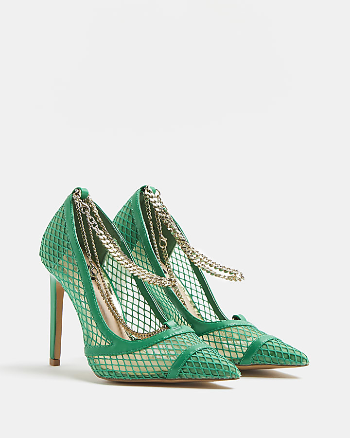 Green neon wide fit chain mesh court shoes