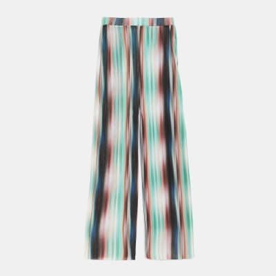 Green ombre plisse wide leg trousers