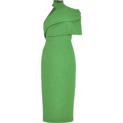 Green One Shoulder Bodycon Midi Dress River Island