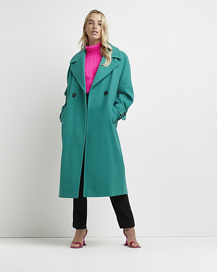 Green oversized double breasted coat