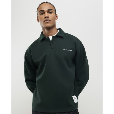 Green Oversized Fit Applique Rugby Polo
