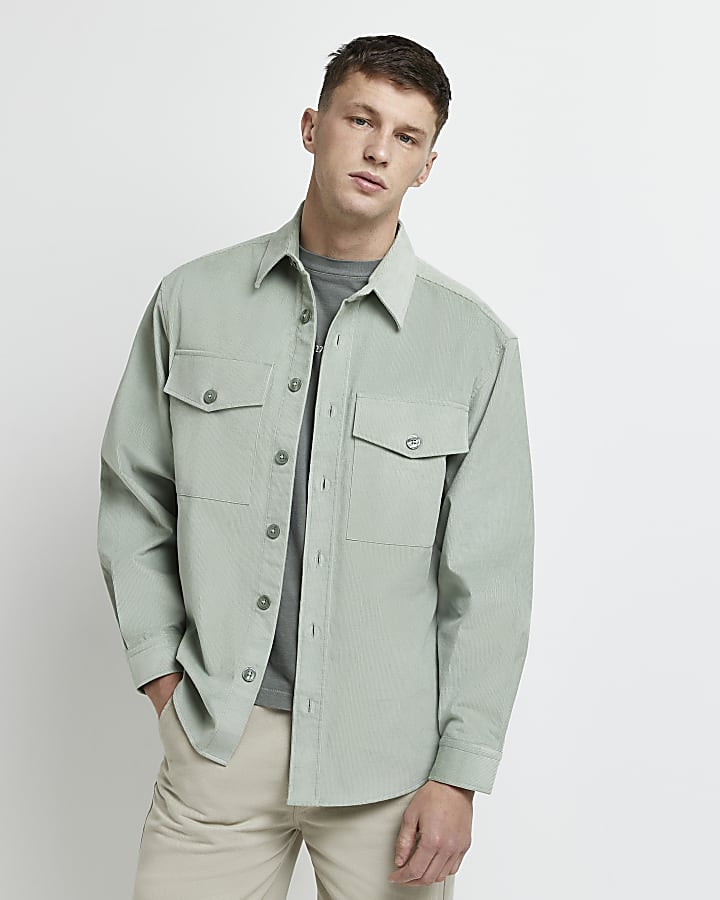 Green oversized fit cord long sleeve shirt