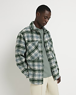 Green oversized fit fleece check shacket