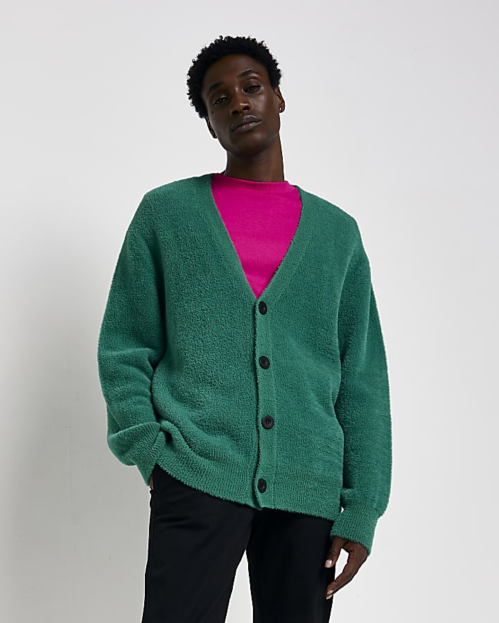 Green Oversized fit Fluffy knit Cardigan | River Island