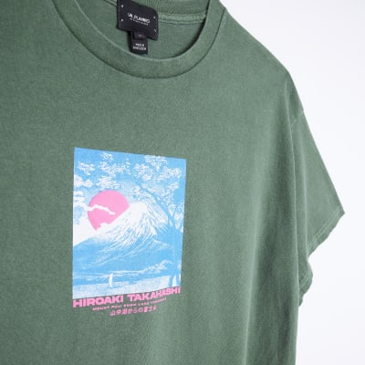 Green oversized fit Japanese graphic t-shirt
