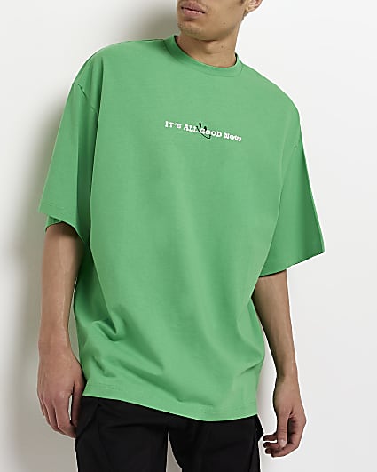 Green Oversized fit Smiley Graphic t-shirt