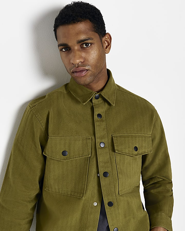 Green Oversized fit twill Shacket