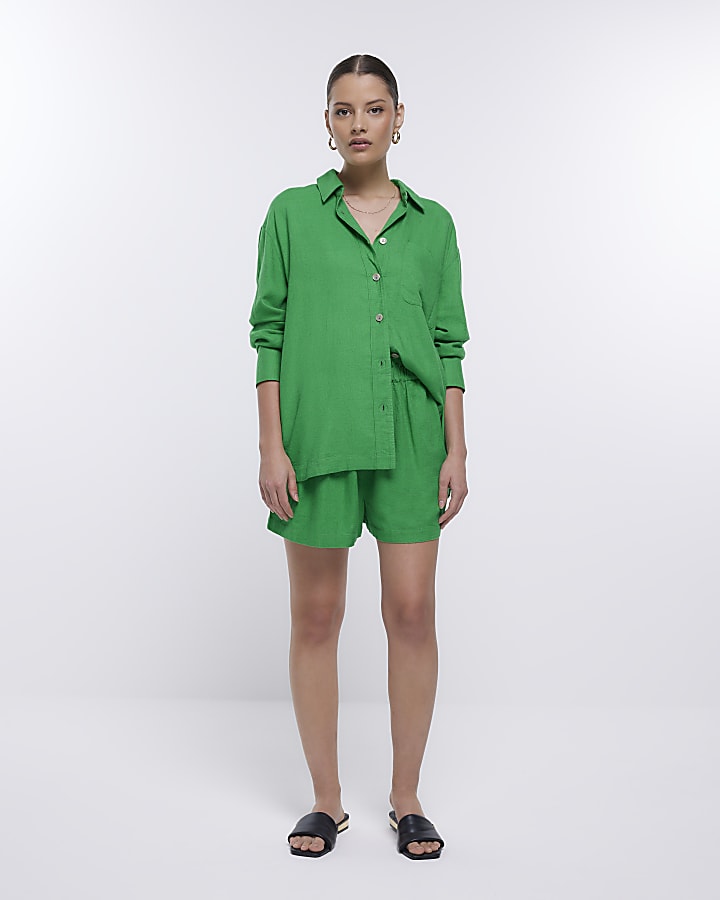 Green oversized linen shirt