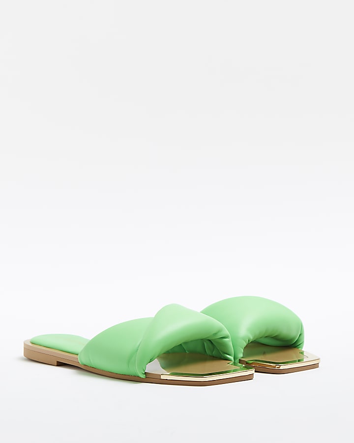 Green padded cross over sandals