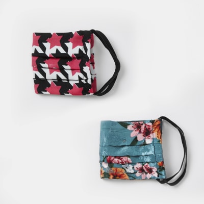 Green paisley print face covering pack of 2