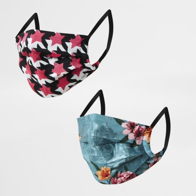 Green paisley print face covering pack of 2