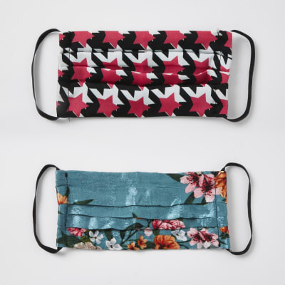 Green paisley print face covering pack of 2