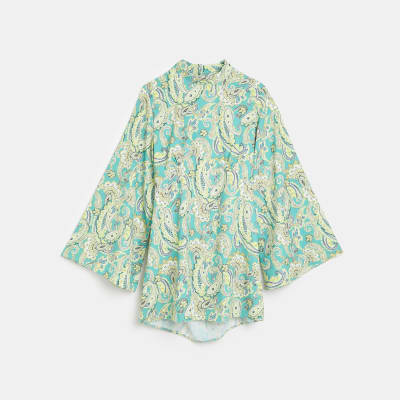 Green paisley print mini dress