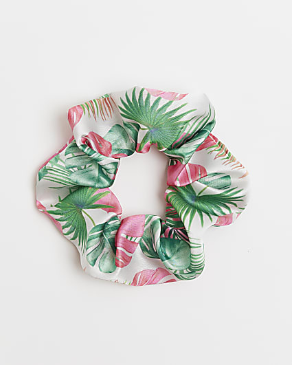 Green palm print scrunchie