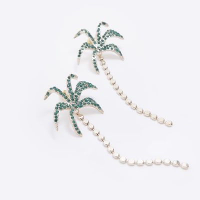 Green Palm Tree Earrings