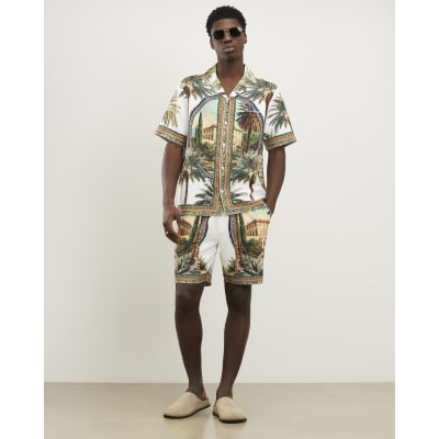 Green Palm Tree Print Pull On Shorts