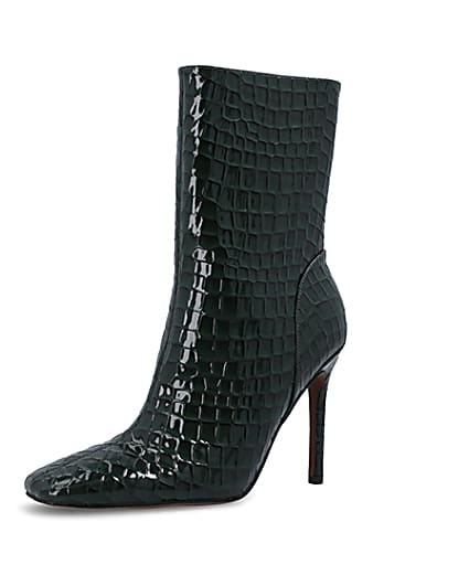 360 degree animation of product Green patent croc embossed heeled boots frame-1
