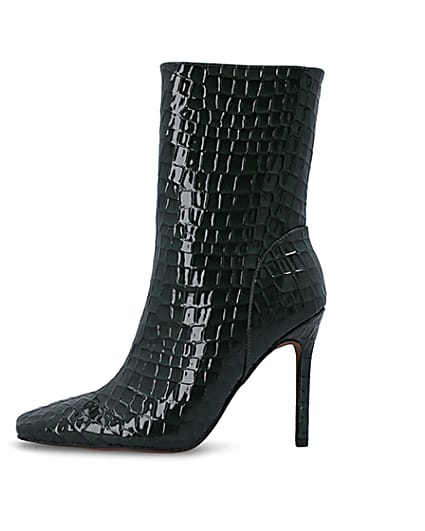 360 degree animation of product Green patent croc embossed heeled boots frame-3