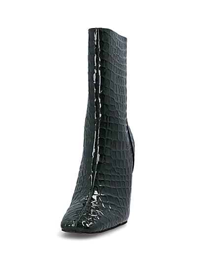360 degree animation of product Green patent croc embossed heeled boots frame-22