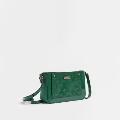 Green patent embossed cross body bag
