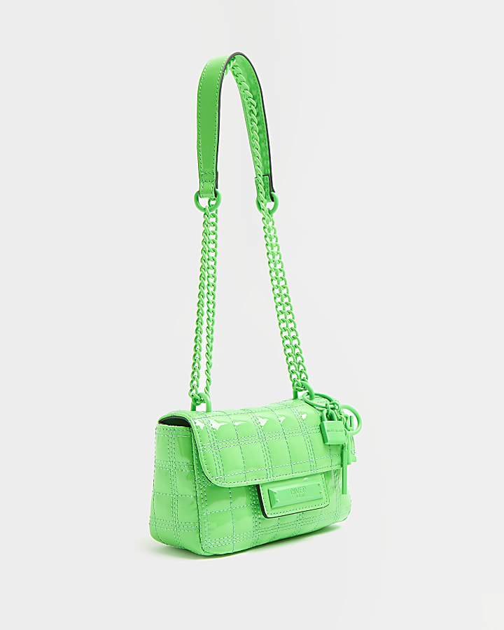 Green patent quilted mini shoulder bag