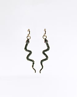 Green pave snake earrings