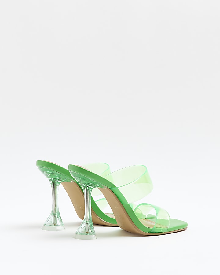 Green perspex heeled mules
