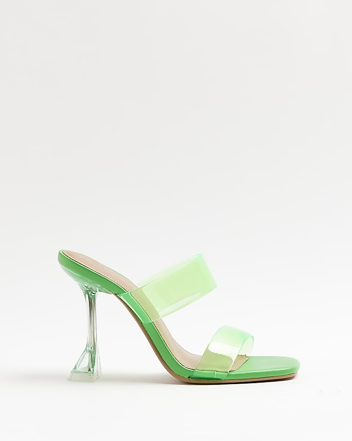 Green perspex heeled mules