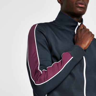 Green piped slim fit track jacket