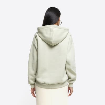 River Island Fluffy Half Zip Hoodie in cream-White