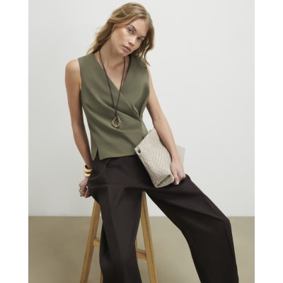 Green Pleat Front Sleeveless Top