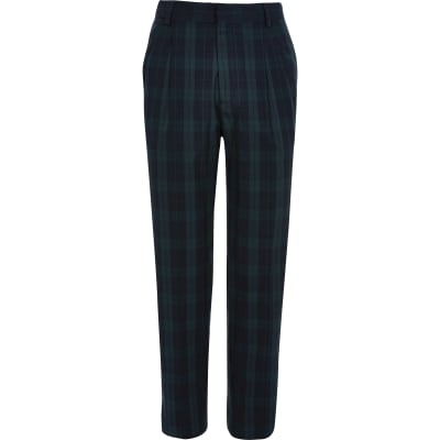 mens checked tapered trousers