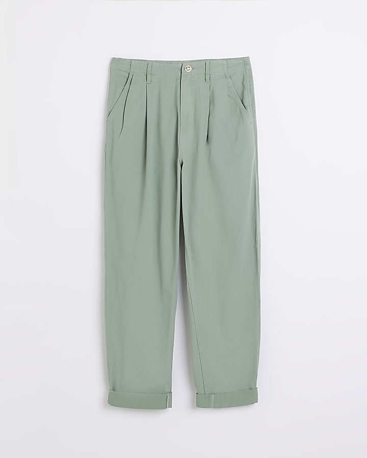 Green pleated chino trousers